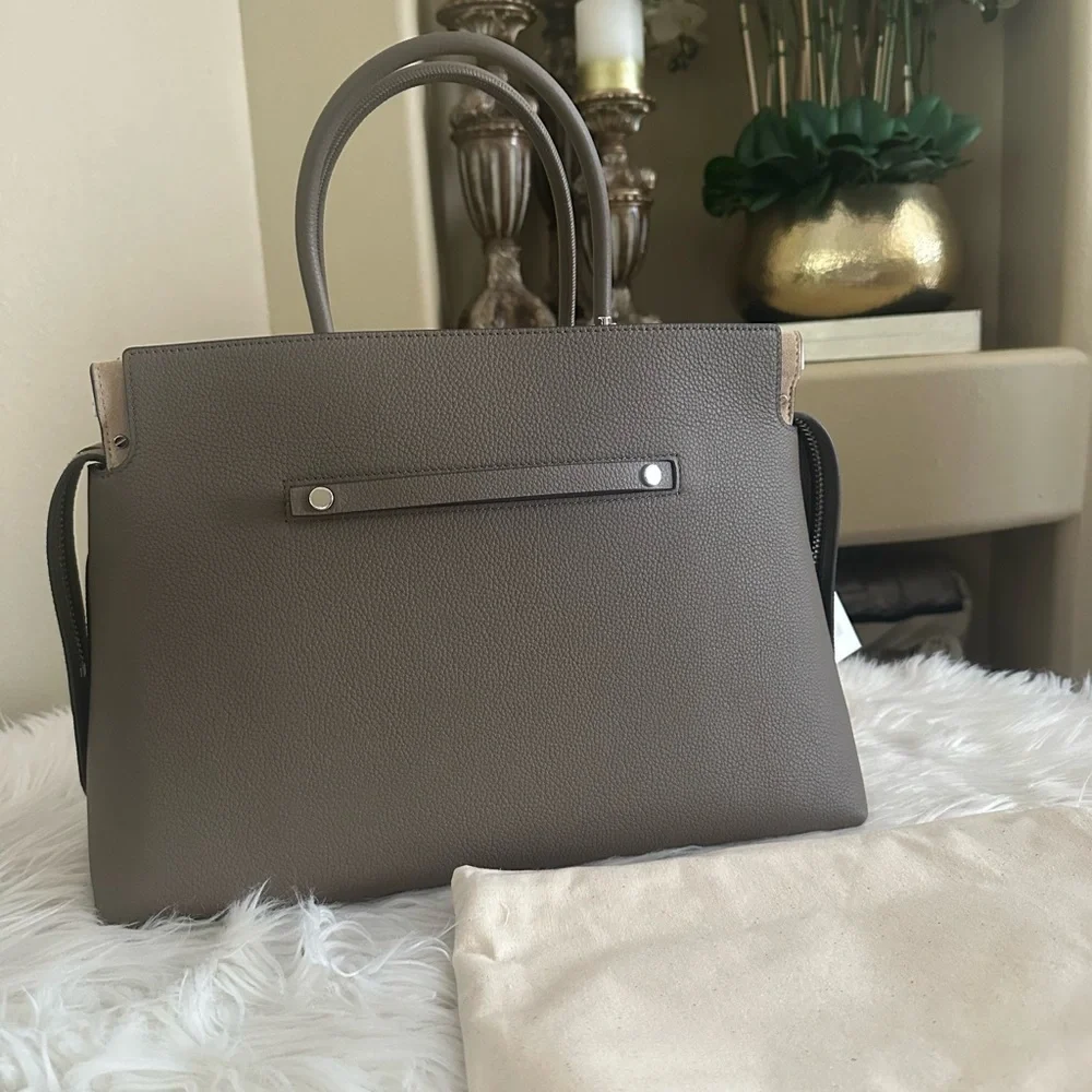 Tory Burch Mercer Large Pebbled Leather Satchel Bag Elegant Tan